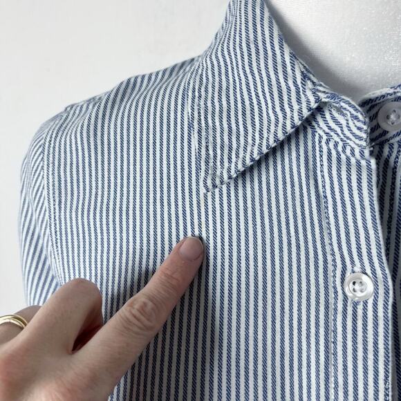 Zac & Rachel Button Up Shirt S Blue & White Striped Asymmetric Hem Long Sleeve - Picture 9 of 12